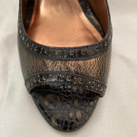 Carlos Santana Black Brass Ankle Strap Leather Peep Toe Pumps Size 6 - Picture 7 of 16